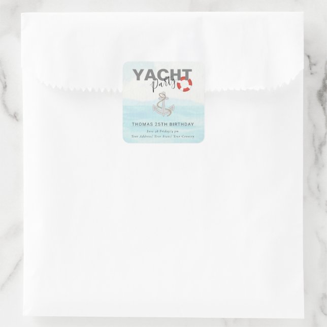 Yacht Boat Cruise Birthday Party  Square Sticker (Bag)