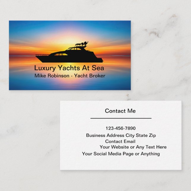 Yacht Broker And Dealer Business Cards Sunset (Front/Back)