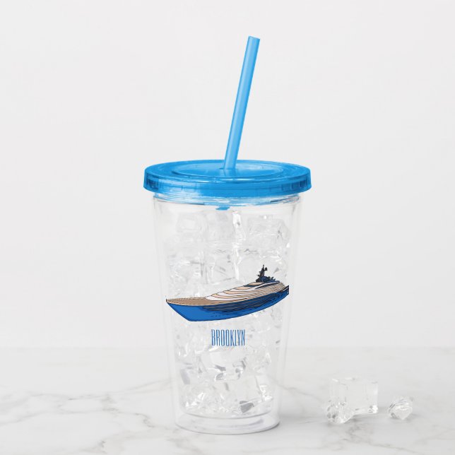 Yacht cartoon illustration  acrylic tumbler (Back Ice)