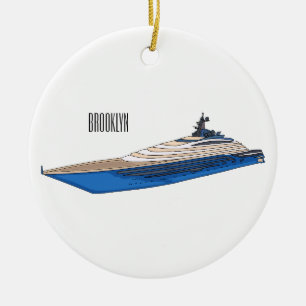 Yacht cartoon illustration ceramic tree decoration