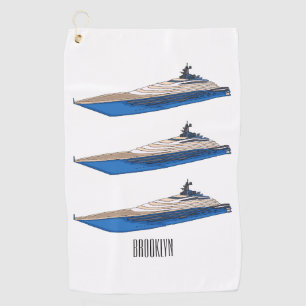Yacht cartoon illustration golf towel
