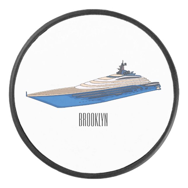 Yacht cartoon illustration  hockey puck (Front)