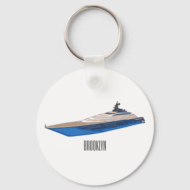 Yacht cartoon illustration key ring (Front)