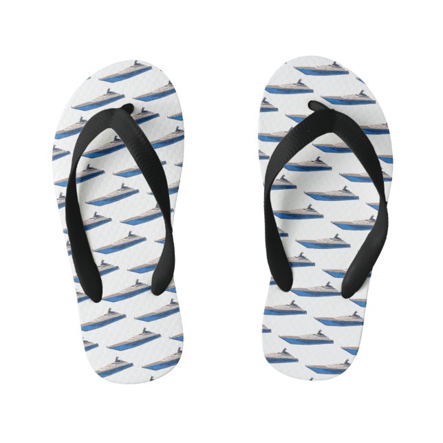 Yacht cartoon illustration  kid's flip flops (Footbed)
