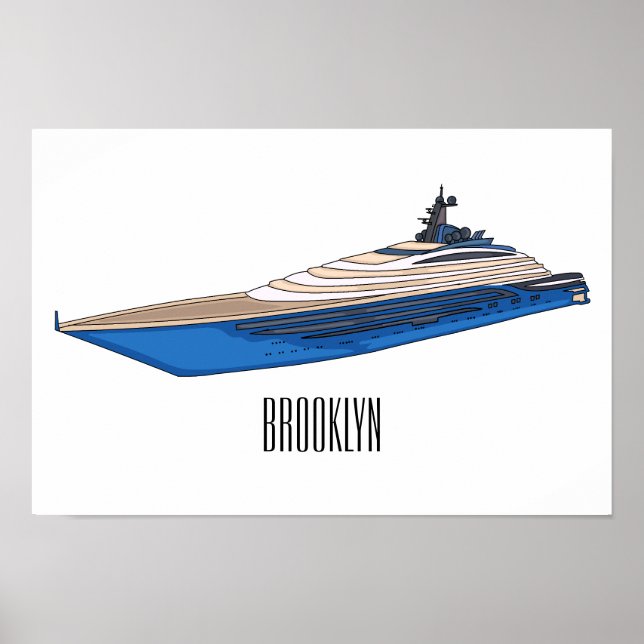 Yacht cartoon illustration poster (Front)
