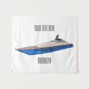 Yacht cartoon illustration tapestry