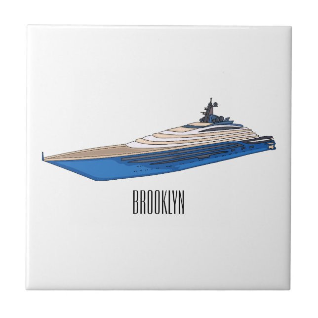 Yacht cartoon illustration  tile (Front)