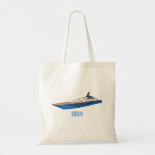 Yacht cartoon illustration tote bag