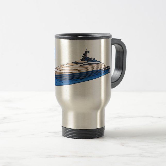 Yacht cartoon illustration  travel mug (Front Right)