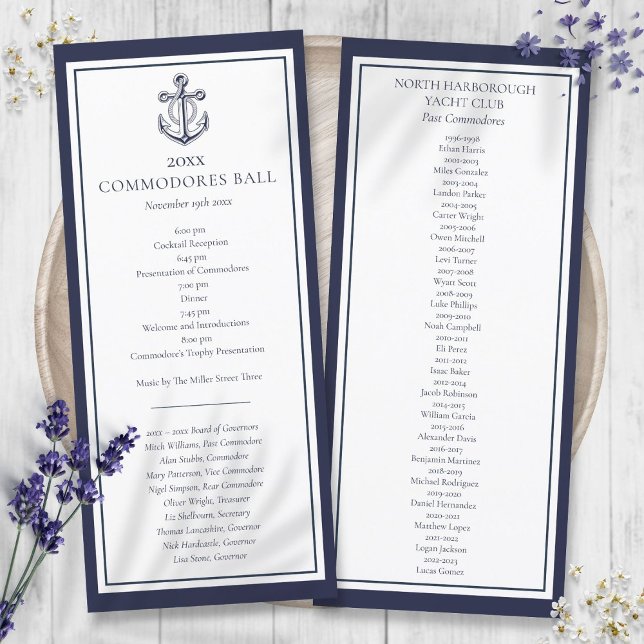 Yacht Club Nautical Navy Blue Menu Program  (Yacht Club Nautical Navy Blue Menu Program)