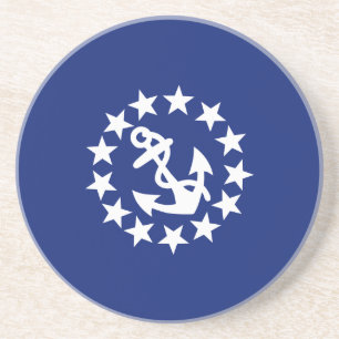 Yacht Flag Anchor Stars Symbol on Blue Coaster