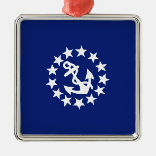 Yacht Flag Anchor Stars Symbol on Blue Metal Tree Decoration