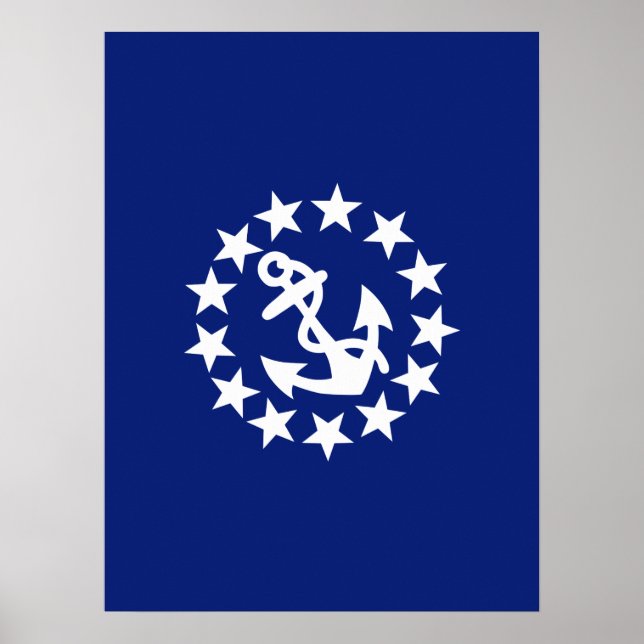 Yacht Flag Anchor Stars Symbol on Blue Poster (Front)