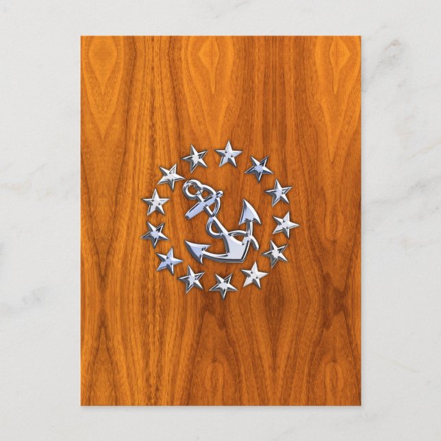 Yacht Flag Sign on Nautical Teak Wood Print Postcard (Front)