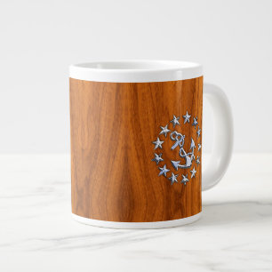 Yacht Flag Symbol on Nautical Teak Wood Print Large Coffee Mug