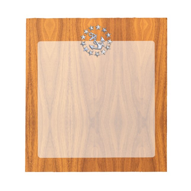 Yacht Flag Symbol on Nautical Teak Wood Print Notepad (Front)
