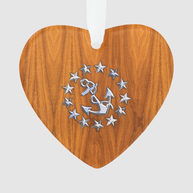 Yacht Flag Symbol on Nautical Teak Wood Print Ornament (Front)