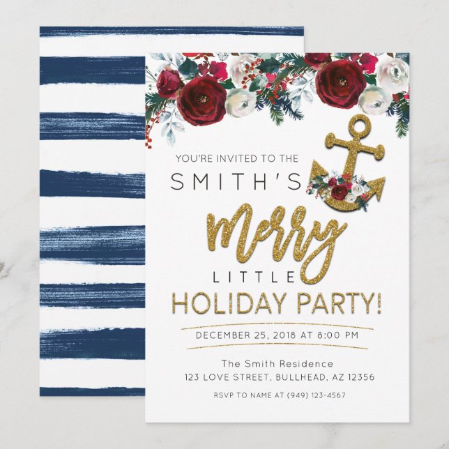 Yacht Holiday Party Nautical Christmas Invitation (Front/Back)