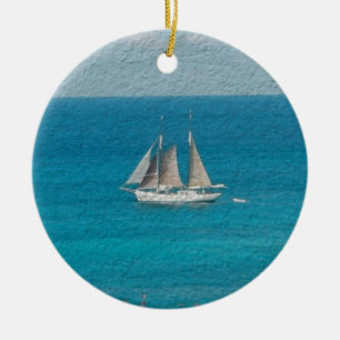 Yacht in St. Maarten Ceramic Tree Decoration