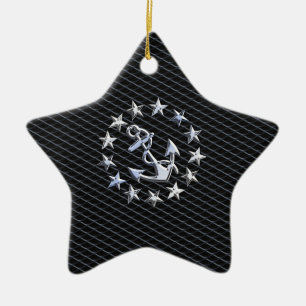 Yacht Naval Flag Anchor and Stars Ceramic Tree Decoration