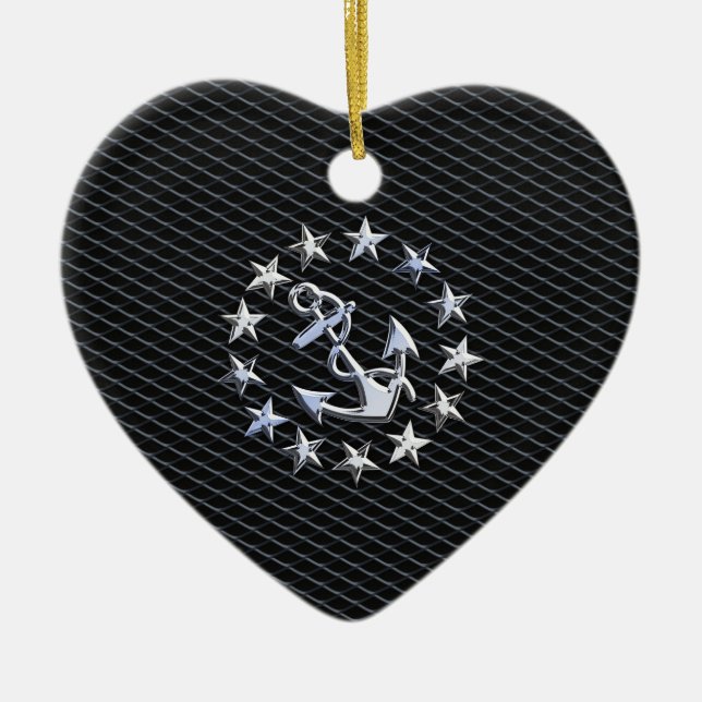 Yacht Naval Flag Anchor and Stars Ceramic Tree Decoration (Front)