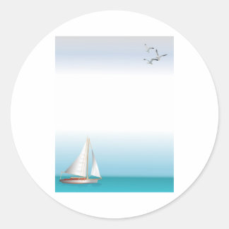 Yacht on a Turquoise Ocean Classic Round Sticker