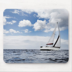 Yacht Sailing In Open Sea Mouse Mat