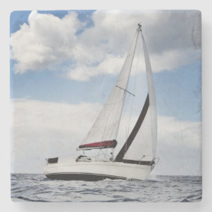 Yacht Sailing In Open Sea Stone Coaster