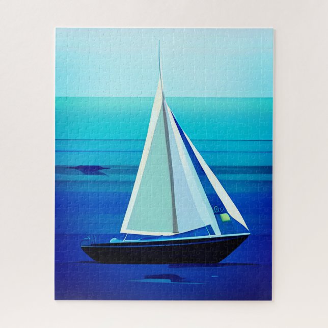 Yacht Under Sail, Cobalt Blue  Jigsaw Puzzle (Vertical)