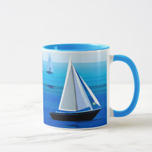 Yacht Under Sail, Cobalt Blue  Mug