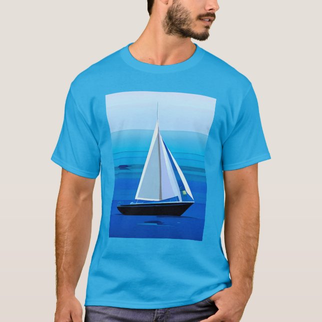 Yacht Under Sail, Cobalt Blue  T-Shirt (Front)