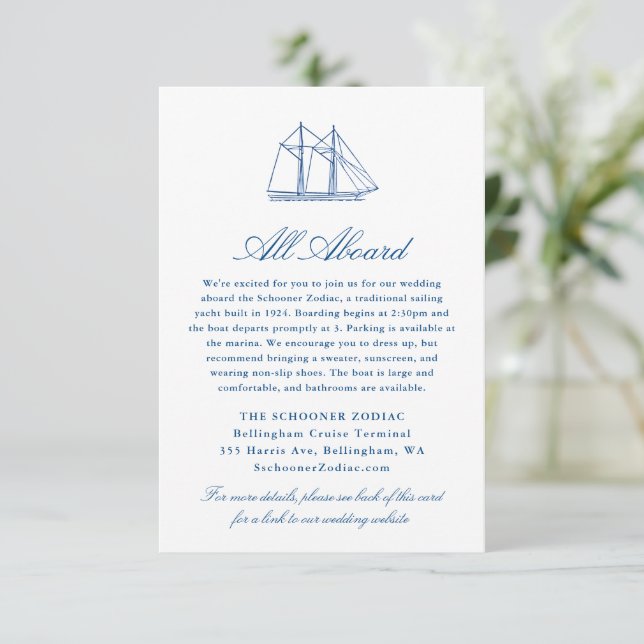 Yacht Wedding Details Schooner Zodiac Enclosure Card (Standing Front)