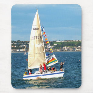 Yacht with flags mouse mat
