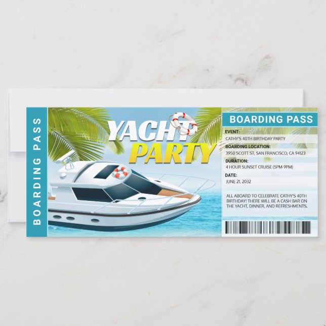 Yachting Boat Cruise Birthday Party Invitation (Front)
