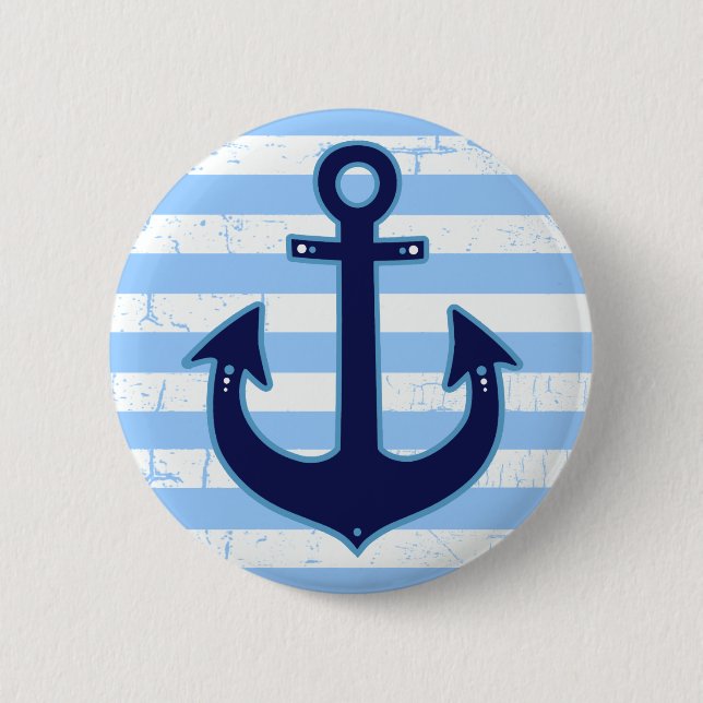 yachting striped navy anchor 6 cm round badge (Front)