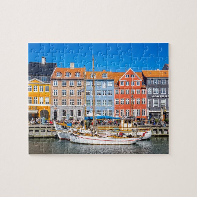 Yachts Along Colorful Nyhavn Waterfront Copenhagen Jigsaw Puzzle (Horizontal)