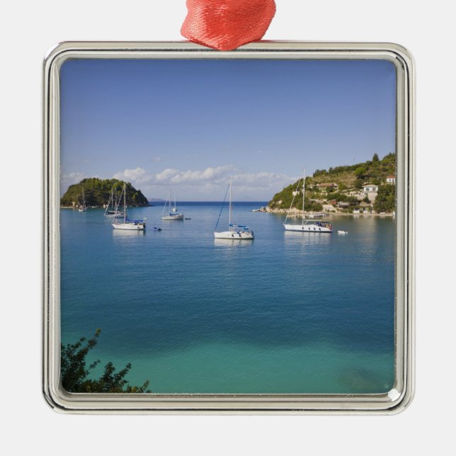 Yachts at anchor, Lakka, Paxos, Greece Metal Tree Decoration (Front)