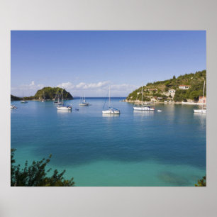 Yachts at anchor, Lakka, Paxos, Greece Poster