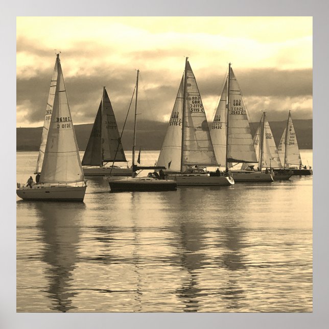 Yachts in Rothesay Bay Scotland Flotilla of Yachts Poster (Front)