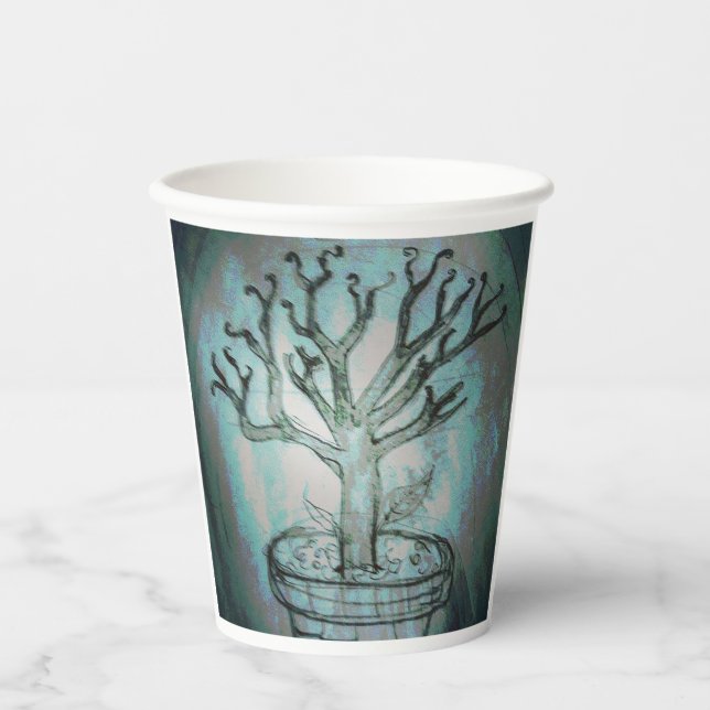 yaei dead bonsai tree drawing art paper cups (Front)