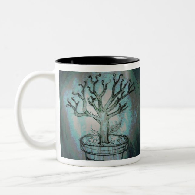 yaei dead bonsai tree Two-Tone coffee mug (Left)