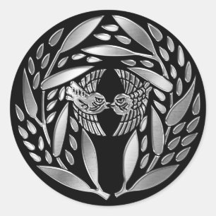 Yagyu Family Kamon Silver Chrome Classic Round Sticker