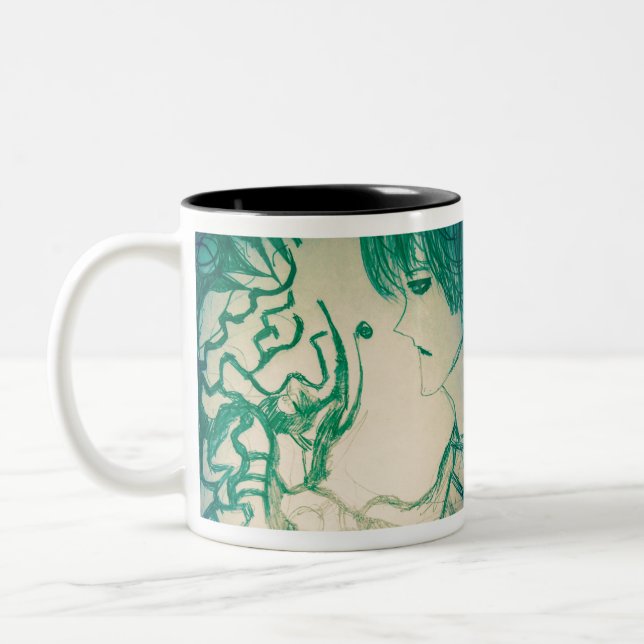 Yaie green monster try to persuade kitsune Two-Tone coffee mug (Left)