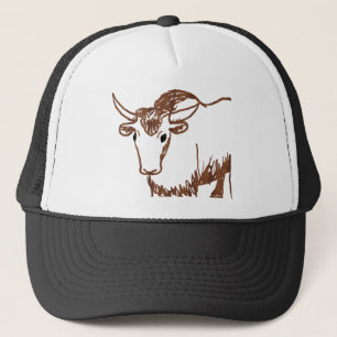 Yak drawing outline, woodgrain texture trucker hat