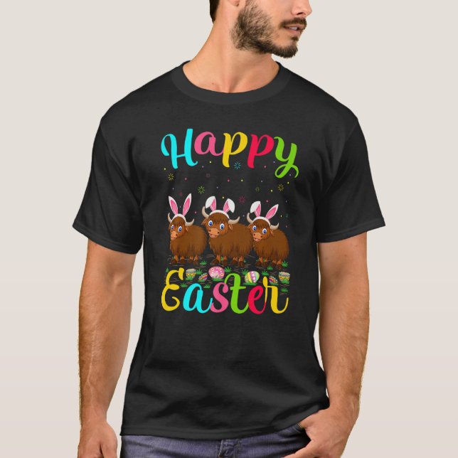 Yak  Funny Easter Egg Bunny Yak Happy Easter T-Shirt (Front)