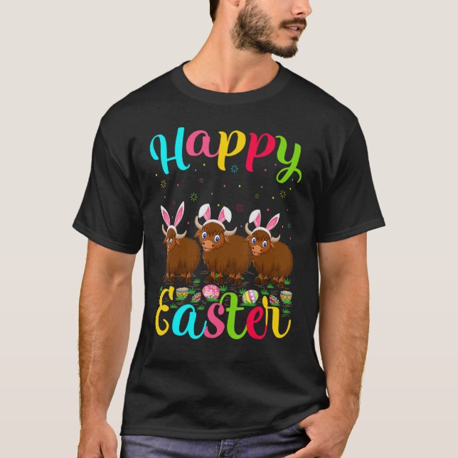 Yak Funny Easter Egg Bunny Yak Happy Easter T-Shirt (Front)