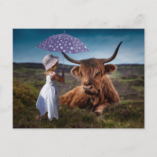 YAK GIRL UMBRELLA FUNNY POSTCROSSING POSTCARD