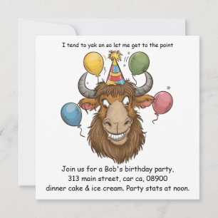 Yak head with ballloons cartoon invitation