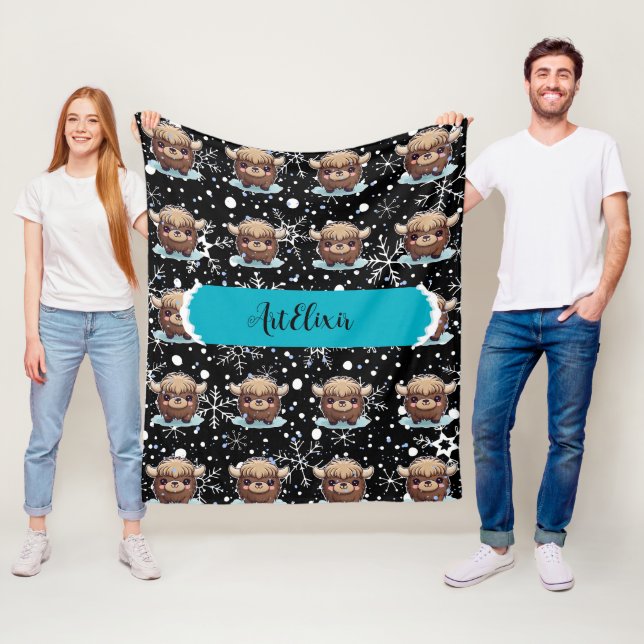 Yak Kawaii Print Fleece Blanket (In Situ)