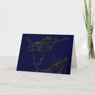 Yak outline in black, cartoon ish bison buffalo holiday card